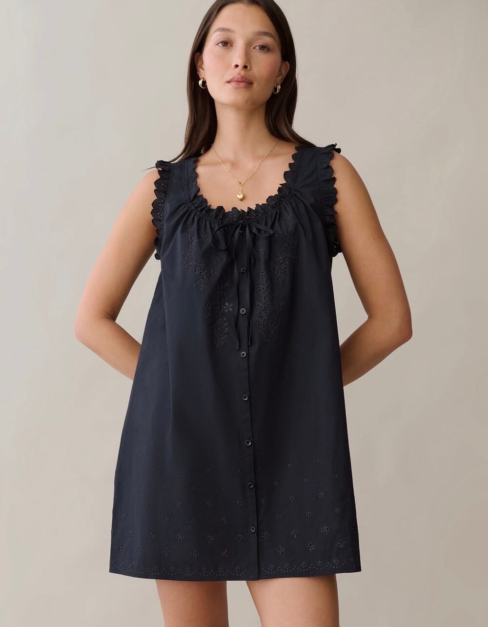 New sorella Caroline Cotton Dress black eyelet sz M $222